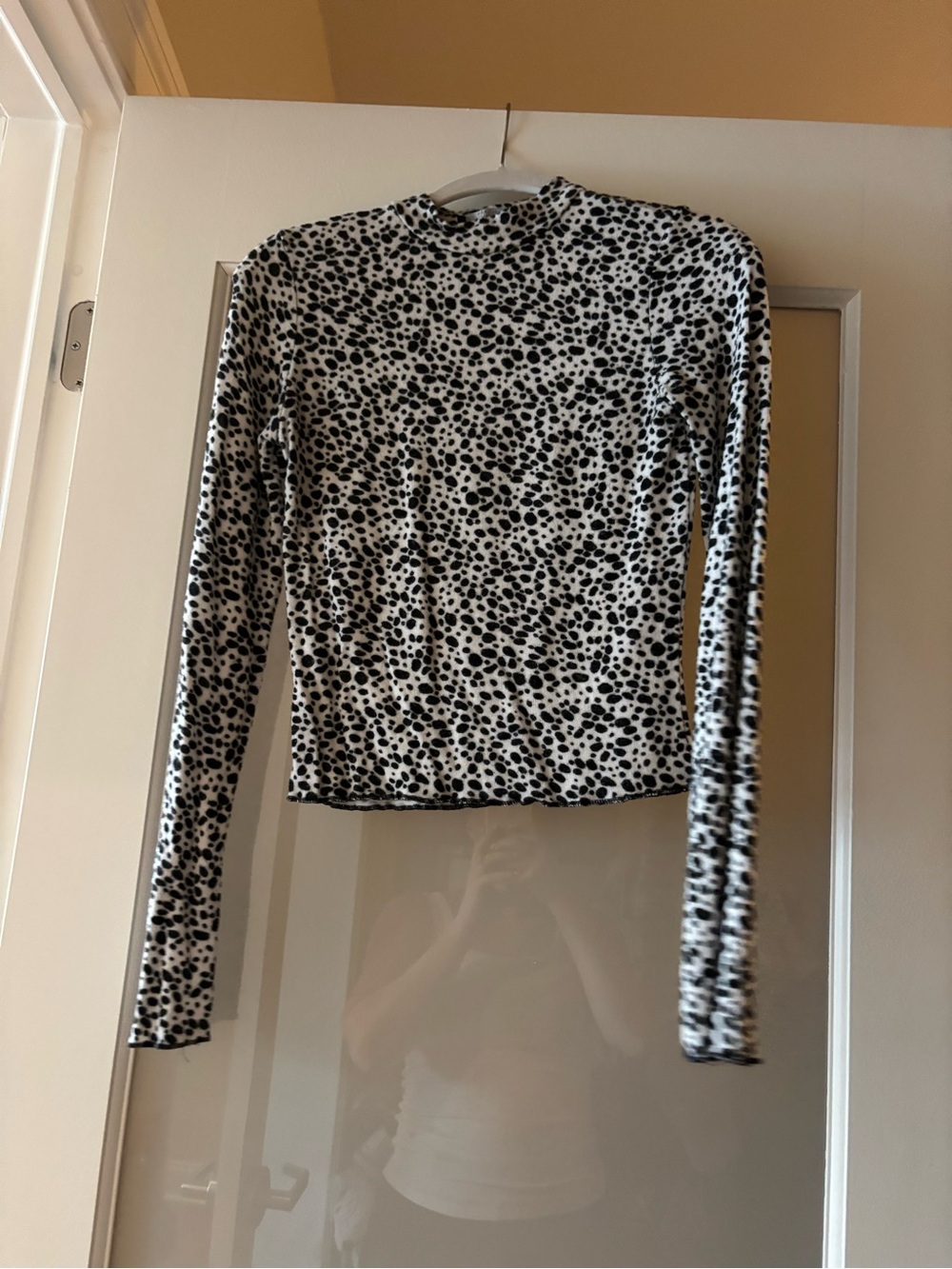 Bershka Black and White Spotted Long Sleeve Top